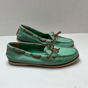 Frye Quincy Tie Boat Shoes Seafoam Green Leather Size 7.5‎